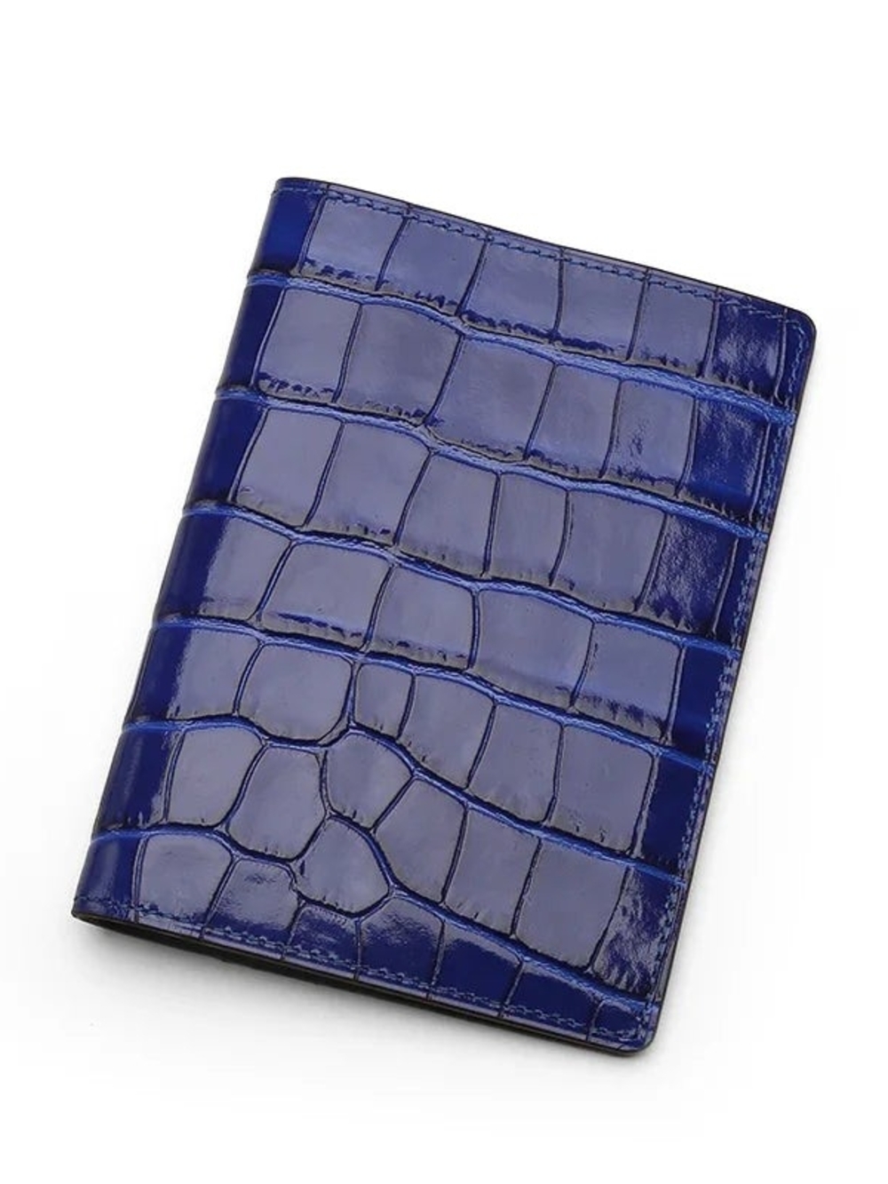 Croc-Embossed Leather Passport & Card Holder - Blue